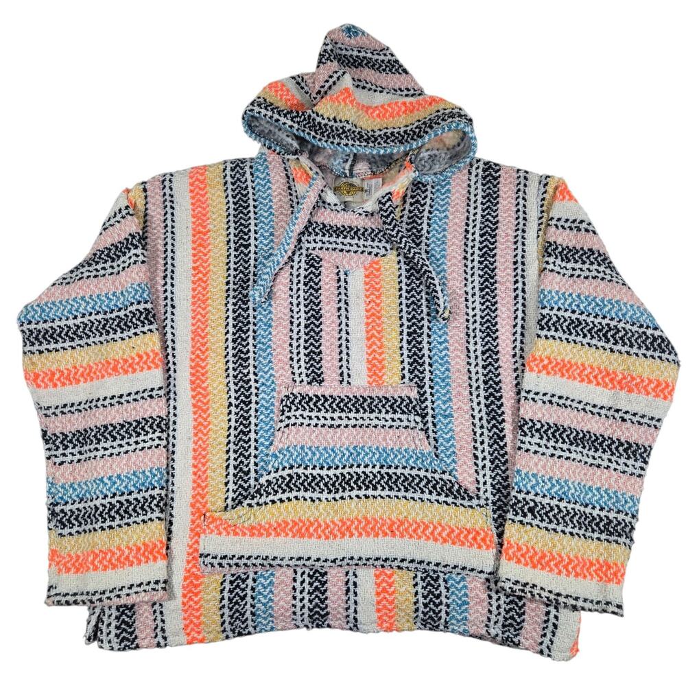 Earth Ragz Baja Hoodie Sweater Mexican Blanket Jerga Boho Hippie Surf Unisex M